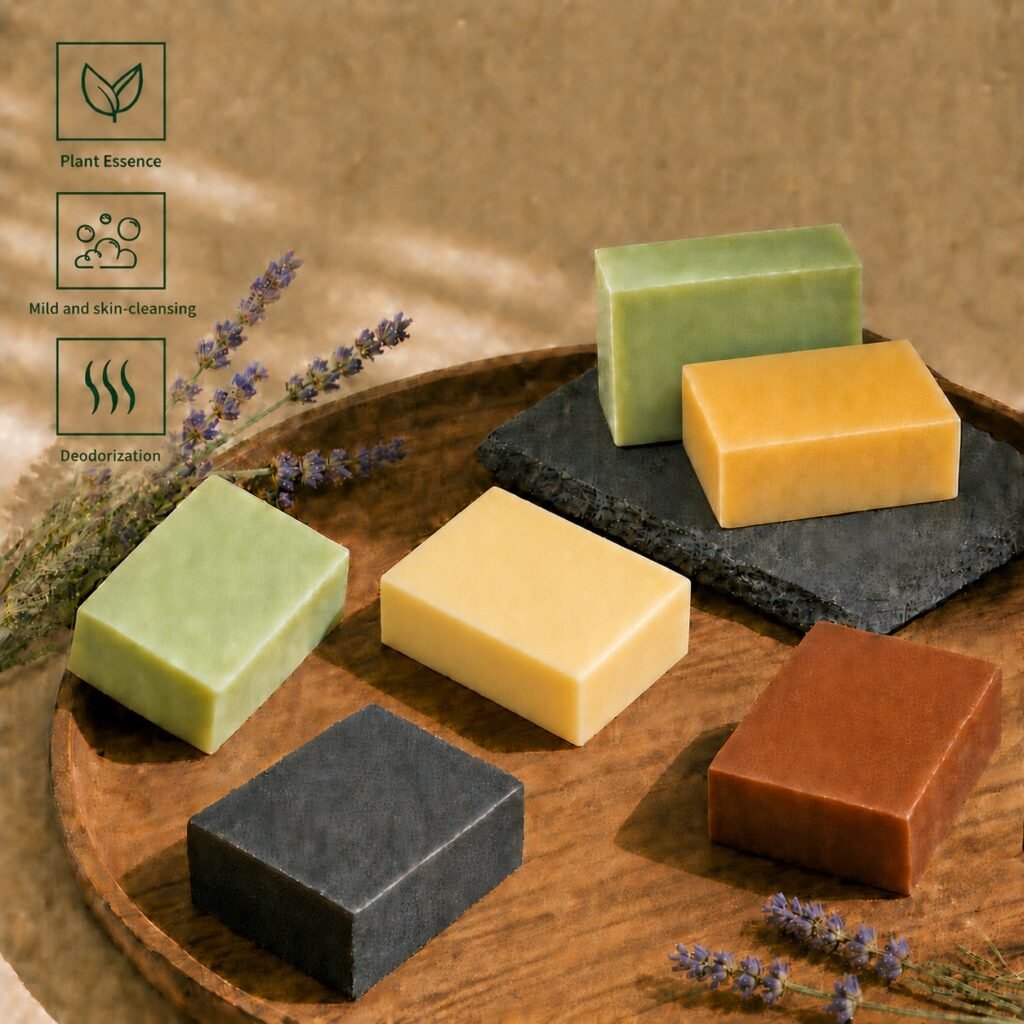 6 Soaps on a wood tray