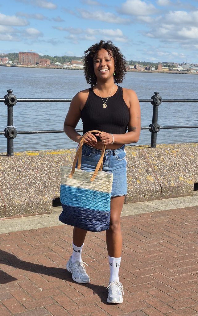 Sunny day out on the beach with a straw bag.